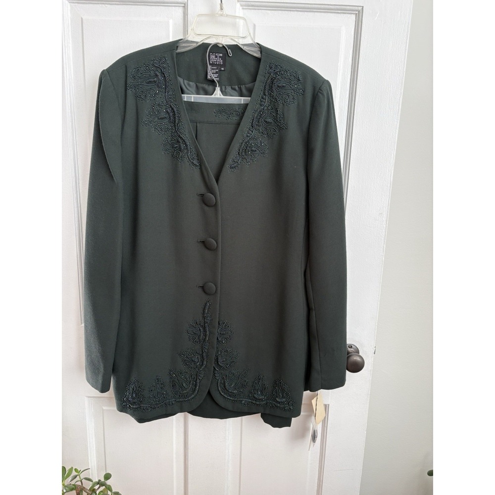 Morgan Taylor Studio Spruce Green Beaded Skirt Suit Set Vintage Style 00ZZ 16